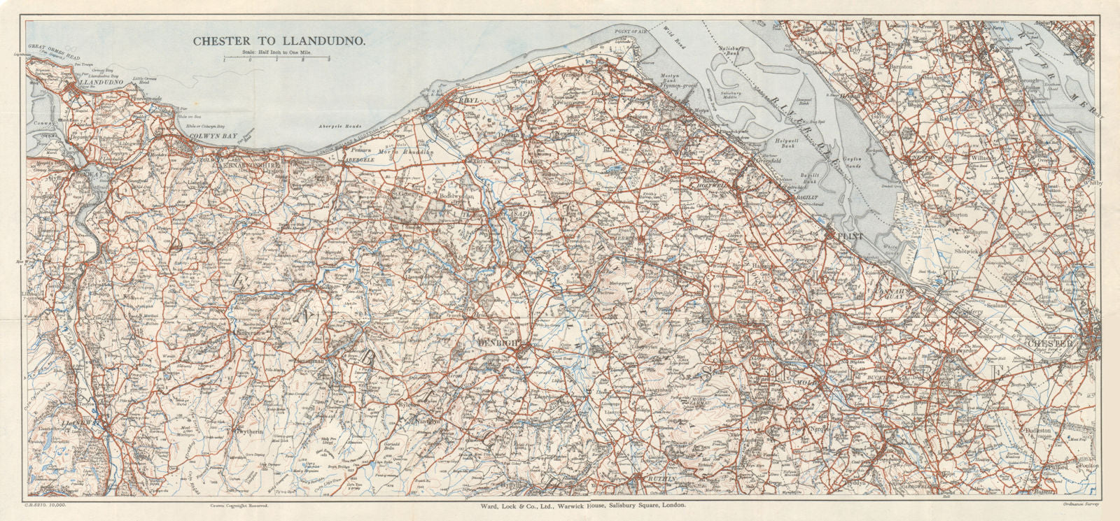 NORTH EAST WALES Chester Rhyl Deeside Colwyn Bay Llandudno. WARD LOCK 1934 map